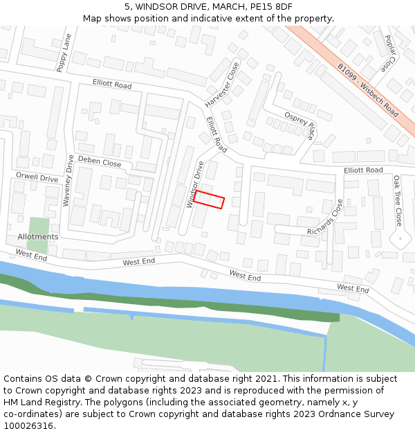 5, WINDSOR DRIVE, MARCH, PE15 8DF: Location map and indicative extent of plot