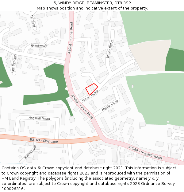 5, WINDY RIDGE, BEAMINSTER, DT8 3SP: Location map and indicative extent of plot