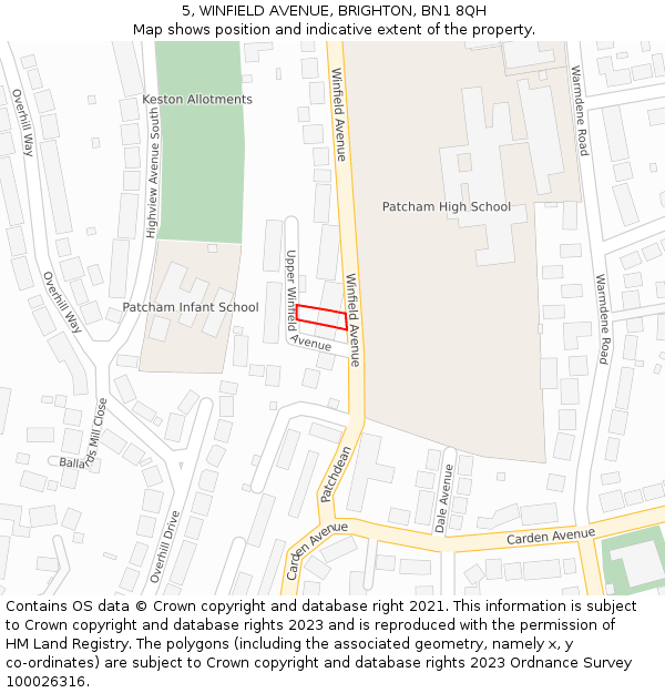 5, WINFIELD AVENUE, BRIGHTON, BN1 8QH: Location map and indicative extent of plot
