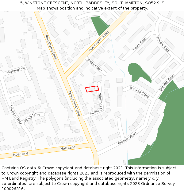 5, WINSTONE CRESCENT, NORTH BADDESLEY, SOUTHAMPTON, SO52 9LS: Location map and indicative extent of plot