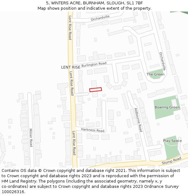 5, WINTERS ACRE, BURNHAM, SLOUGH, SL1 7BF: Location map and indicative extent of plot