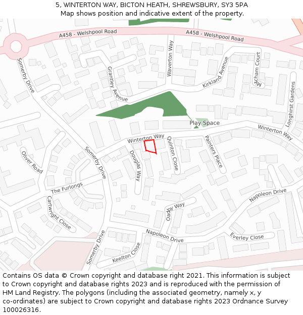 5, WINTERTON WAY, BICTON HEATH, SHREWSBURY, SY3 5PA: Location map and indicative extent of plot