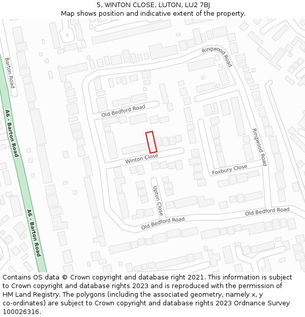 5, WINTON CLOSE, LUTON, LU2 7BJ: Location map and indicative extent of plot