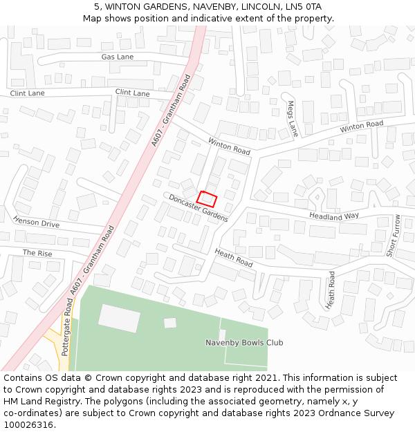 5, WINTON GARDENS, NAVENBY, LINCOLN, LN5 0TA: Location map and indicative extent of plot