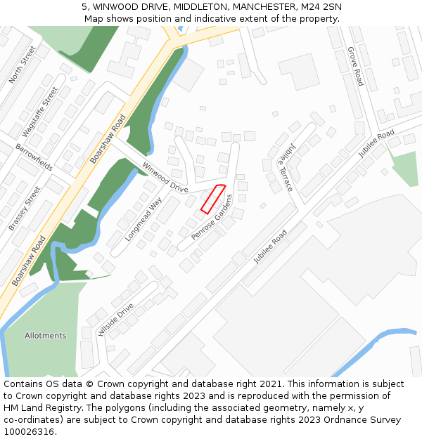 5, WINWOOD DRIVE, MIDDLETON, MANCHESTER, M24 2SN: Location map and indicative extent of plot