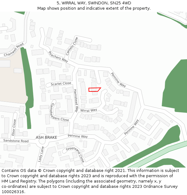 5, WIRRAL WAY, SWINDON, SN25 4WD: Location map and indicative extent of plot