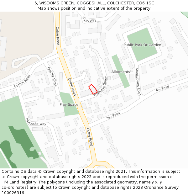 5, WISDOMS GREEN, COGGESHALL, COLCHESTER, CO6 1SG: Location map and indicative extent of plot