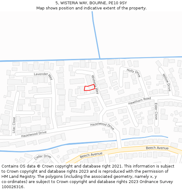 5, WISTERIA WAY, BOURNE, PE10 9SY: Location map and indicative extent of plot