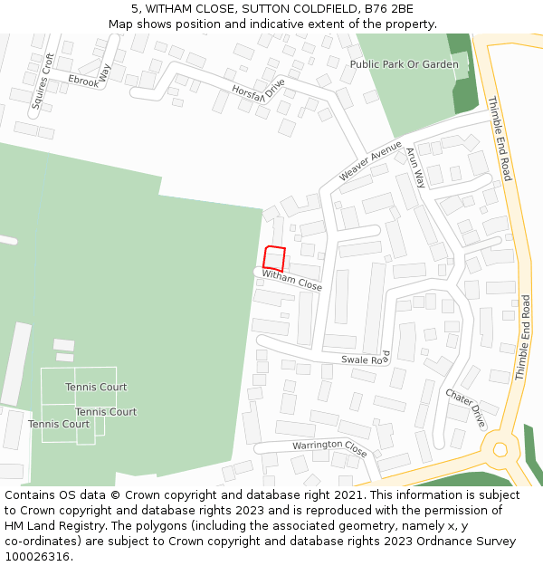 5, WITHAM CLOSE, SUTTON COLDFIELD, B76 2BE: Location map and indicative extent of plot