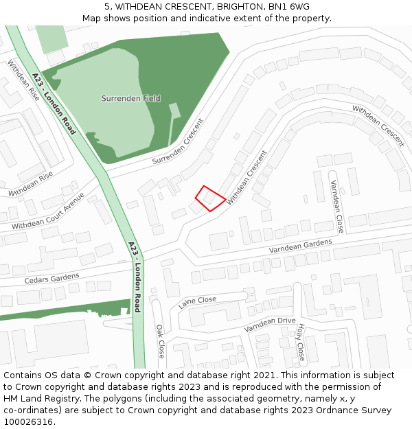 5, WITHDEAN CRESCENT, BRIGHTON, BN1 6WG: Location map and indicative extent of plot