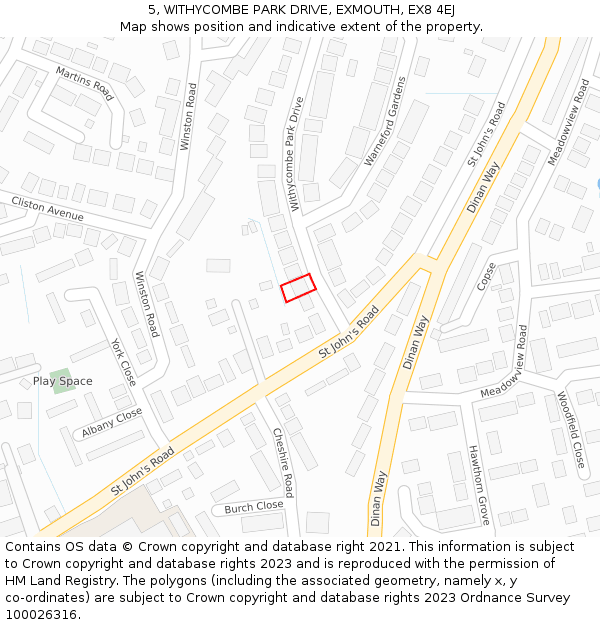 5, WITHYCOMBE PARK DRIVE, EXMOUTH, EX8 4EJ: Location map and indicative extent of plot