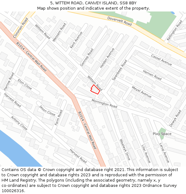 5, WITTEM ROAD, CANVEY ISLAND, SS8 8BY: Location map and indicative extent of plot