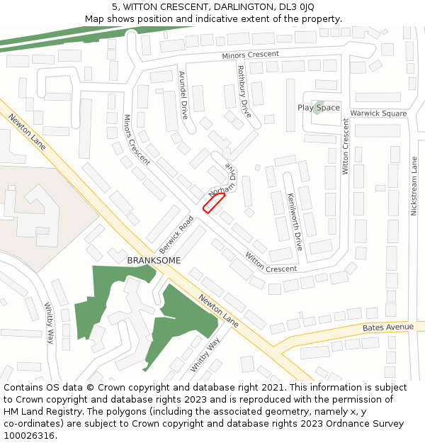 5, WITTON CRESCENT, DARLINGTON, DL3 0JQ: Location map and indicative extent of plot