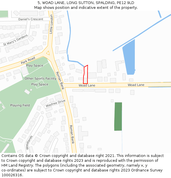 5, WOAD LANE, LONG SUTTON, SPALDING, PE12 9LD: Location map and indicative extent of plot