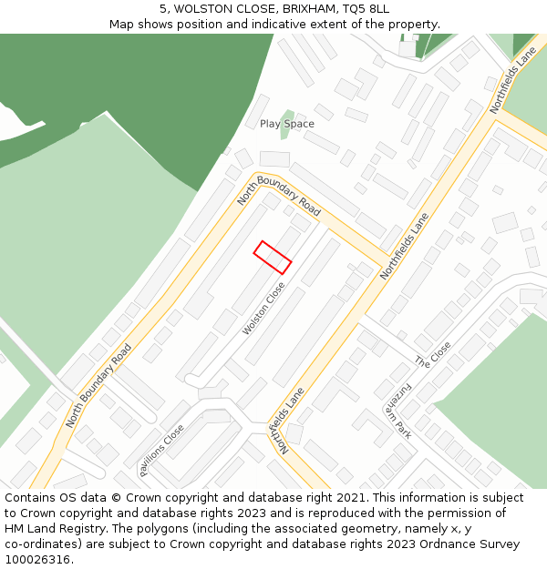5, WOLSTON CLOSE, BRIXHAM, TQ5 8LL: Location map and indicative extent of plot