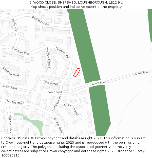 5, WOOD CLOSE, SHEPSHED, LOUGHBOROUGH, LE12 9JU: Location map and indicative extent of plot