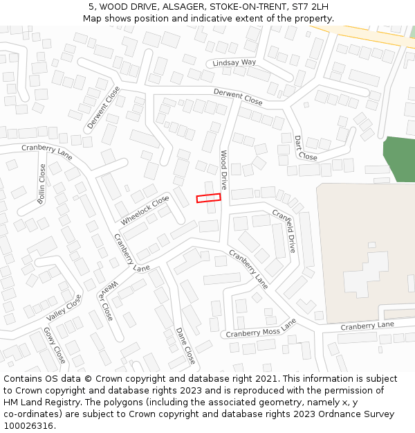 5, WOOD DRIVE, ALSAGER, STOKE-ON-TRENT, ST7 2LH: Location map and indicative extent of plot