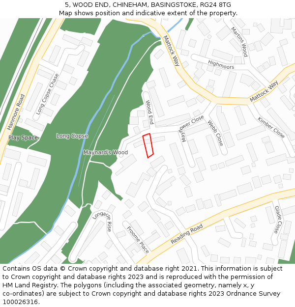 5, WOOD END, CHINEHAM, BASINGSTOKE, RG24 8TG: Location map and indicative extent of plot