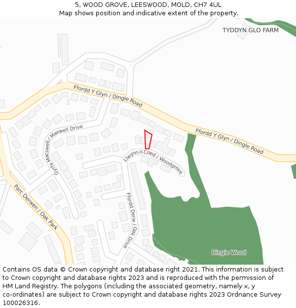 5, WOOD GROVE, LEESWOOD, MOLD, CH7 4UL: Location map and indicative extent of plot