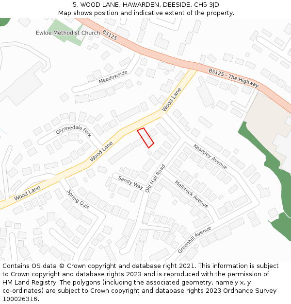 5, WOOD LANE, HAWARDEN, DEESIDE, CH5 3JD: Location map and indicative extent of plot