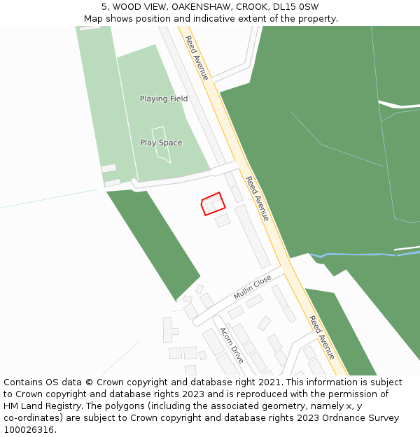 5, WOOD VIEW, OAKENSHAW, CROOK, DL15 0SW: Location map and indicative extent of plot