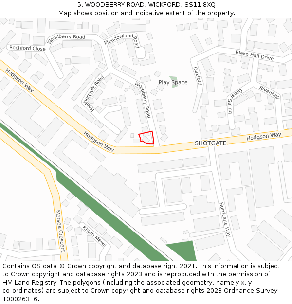 5, WOODBERRY ROAD, WICKFORD, SS11 8XQ: Location map and indicative extent of plot