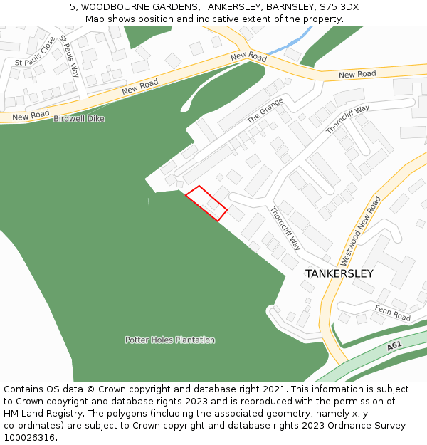 5, WOODBOURNE GARDENS, TANKERSLEY, BARNSLEY, S75 3DX: Location map and indicative extent of plot