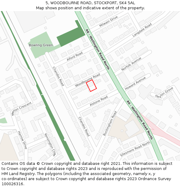 5, WOODBOURNE ROAD, STOCKPORT, SK4 5AL: Location map and indicative extent of plot
