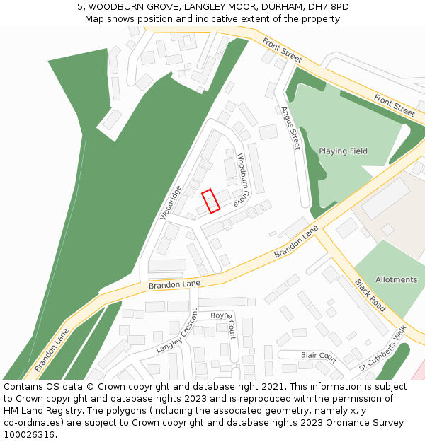 5, WOODBURN GROVE, LANGLEY MOOR, DURHAM, DH7 8PD: Location map and indicative extent of plot