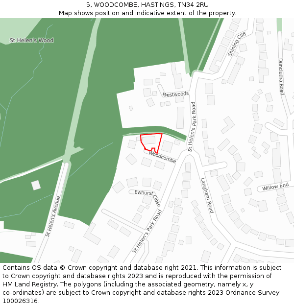 5, WOODCOMBE, HASTINGS, TN34 2RU: Location map and indicative extent of plot