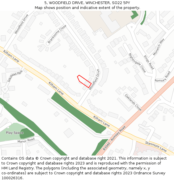 5, WOODFIELD DRIVE, WINCHESTER, SO22 5PY: Location map and indicative extent of plot
