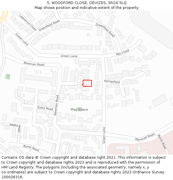 5, WOODFORD CLOSE, DEVIZES, SN10 5LQ: Location map and indicative extent of plot
