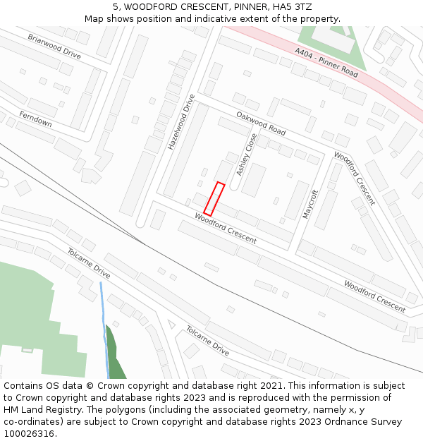 5, WOODFORD CRESCENT, PINNER, HA5 3TZ: Location map and indicative extent of plot