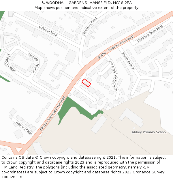 5, WOODHALL GARDENS, MANSFIELD, NG18 2EA: Location map and indicative extent of plot