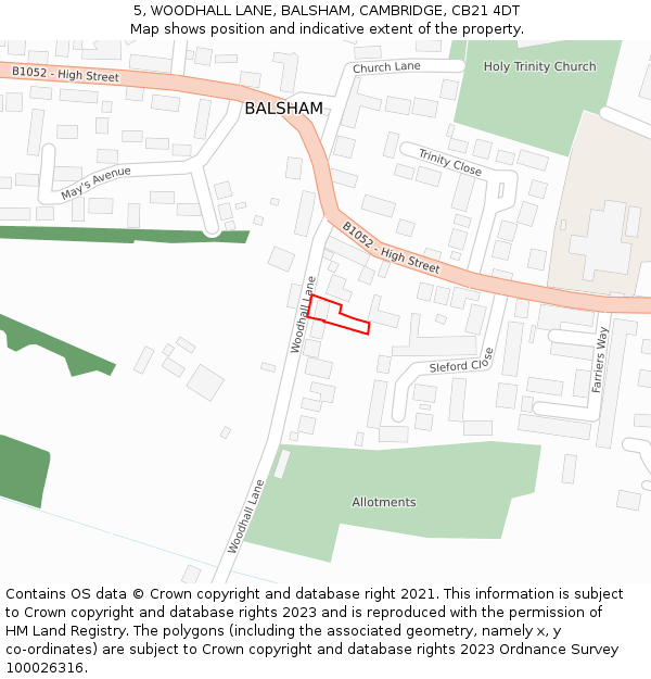 5, WOODHALL LANE, BALSHAM, CAMBRIDGE, CB21 4DT: Location map and indicative extent of plot