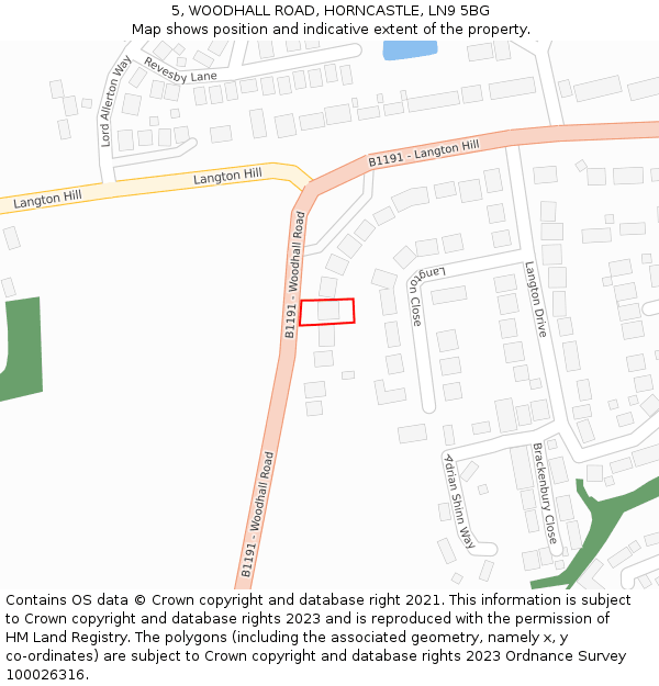 5, WOODHALL ROAD, HORNCASTLE, LN9 5BG: Location map and indicative extent of plot