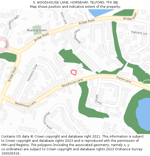 5, WOODHOUSE LANE, HORSEHAY, TELFORD, TF4 3BJ: Location map and indicative extent of plot