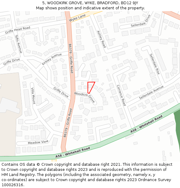 5, WOODKIRK GROVE, WYKE, BRADFORD, BD12 9JY: Location map and indicative extent of plot