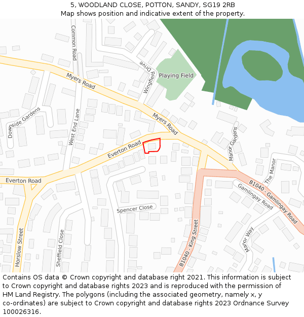 5, WOODLAND CLOSE, POTTON, SANDY, SG19 2RB: Location map and indicative extent of plot