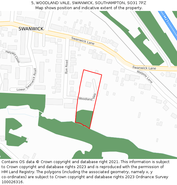 5, WOODLAND VALE, SWANWICK, SOUTHAMPTON, SO31 7PZ: Location map and indicative extent of plot