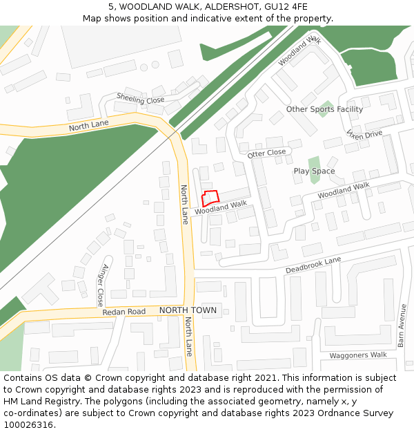 5, WOODLAND WALK, ALDERSHOT, GU12 4FE: Location map and indicative extent of plot