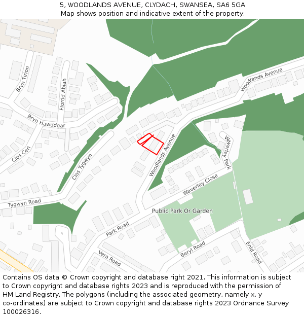 5, WOODLANDS AVENUE, CLYDACH, SWANSEA, SA6 5GA: Location map and indicative extent of plot