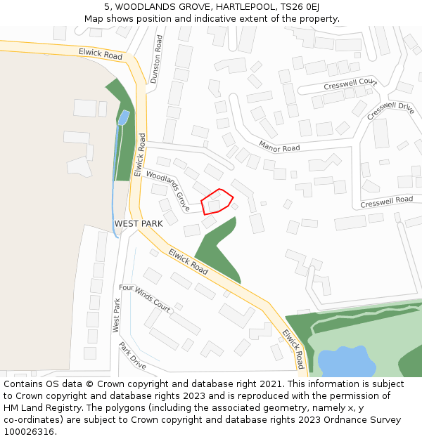 5, WOODLANDS GROVE, HARTLEPOOL, TS26 0EJ: Location map and indicative extent of plot