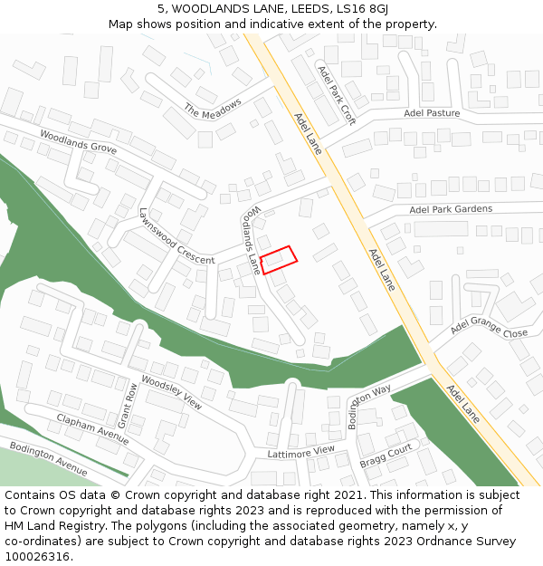 5, WOODLANDS LANE, LEEDS, LS16 8GJ: Location map and indicative extent of plot