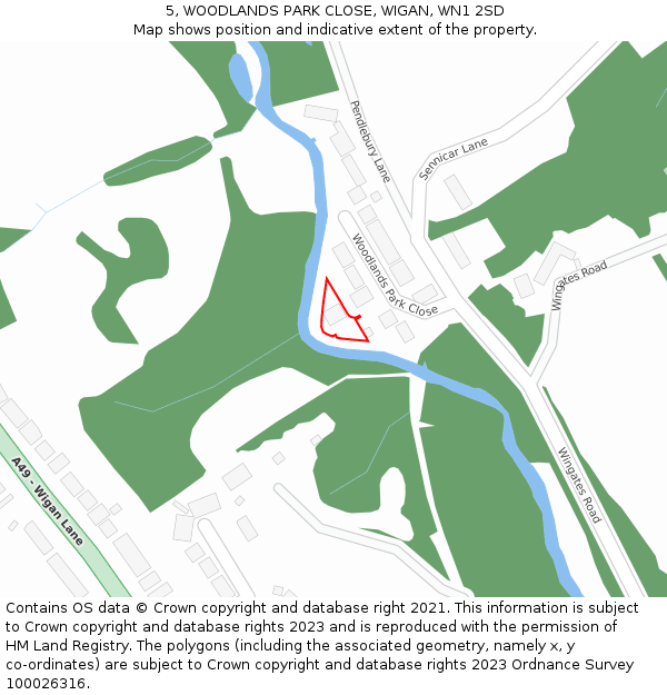 5, WOODLANDS PARK CLOSE, WIGAN, WN1 2SD: Location map and indicative extent of plot