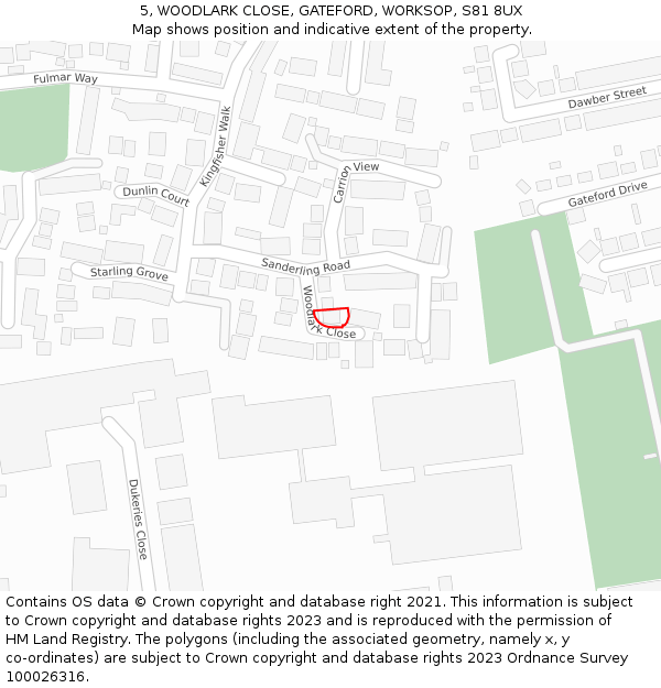 5, WOODLARK CLOSE, GATEFORD, WORKSOP, S81 8UX: Location map and indicative extent of plot