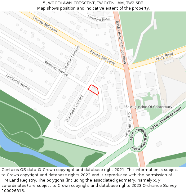 5, WOODLAWN CRESCENT, TWICKENHAM, TW2 6BB: Location map and indicative extent of plot