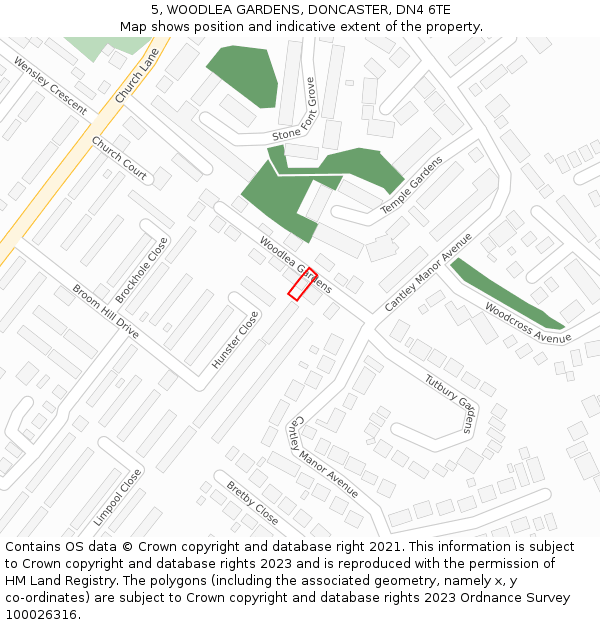 5, WOODLEA GARDENS, DONCASTER, DN4 6TE: Location map and indicative extent of plot