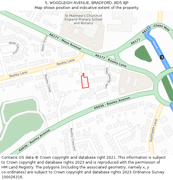 5, WOODLEIGH AVENUE, BRADFORD, BD5 8JP: Location map and indicative extent of plot