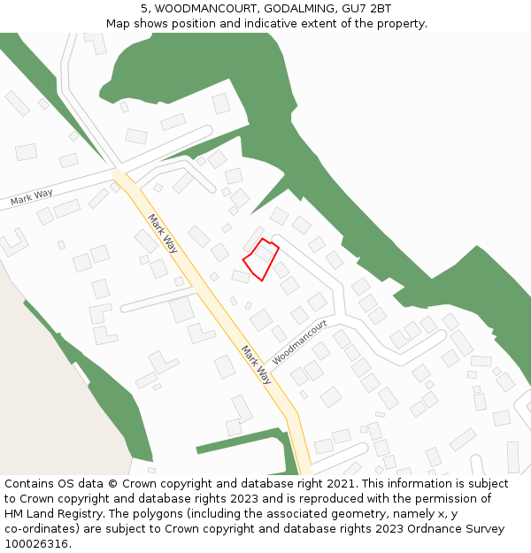 5, WOODMANCOURT, GODALMING, GU7 2BT: Location map and indicative extent of plot